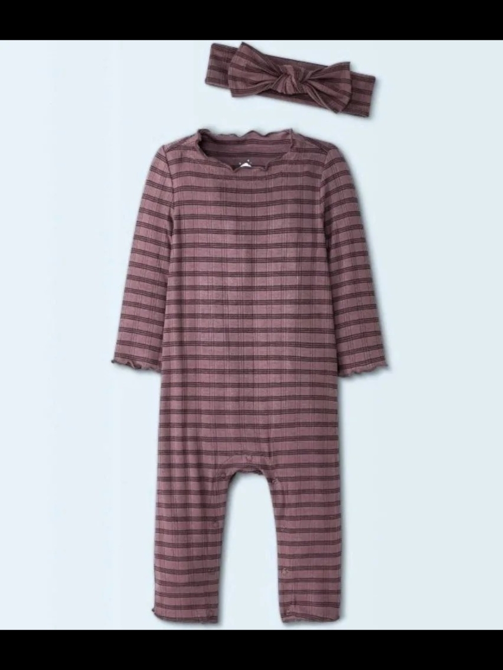 cloud island Mauve Striped Baby Footie with Matching Headband